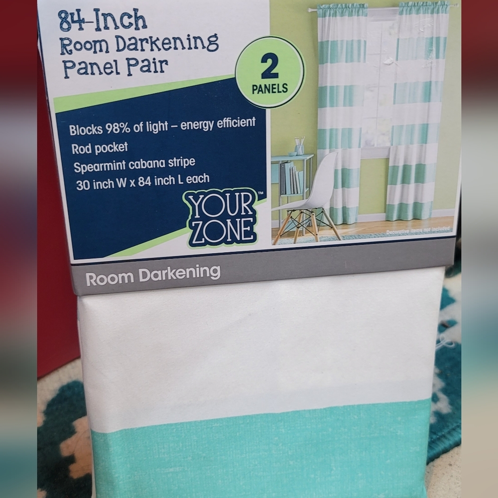 Teal and White Room Darkening Panel Pair. Your Zone.